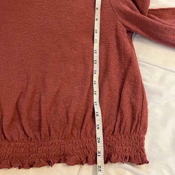 Madewell Smocked Bell Sleeve 100% Cotton Top in Autumn Berry/ Mauve sz S - Picture 11 of 12